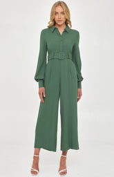 SOGNA COL Collared Shirt Style Jumpsuit  Self Fabric Buckle SJP535A